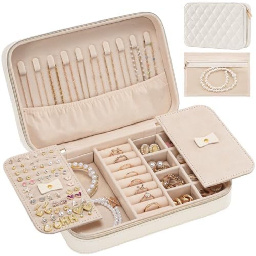 Travel Jewelry Case for Women Girls Organizer Box with Mirror Clear Storage Bag